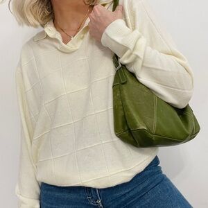 Cream Knit Window Pane Polo Sweater